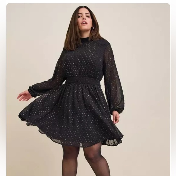 Torrid Mini Clip Dot Blouson Sleeve Dress - Picture 1 of 10